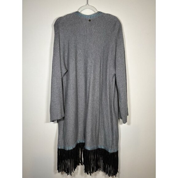 SOFT SURROUNDINGS Cashmere Blend Shawl Cardigan Duster Grey Leather Fringe Large - Picture 5 of 8